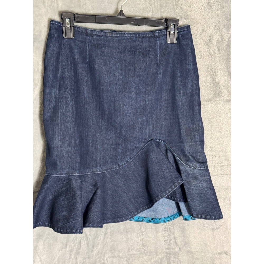 Leifsdottir medium Wash Denim Ruffle Hem Mermaid Skirt Indigo Blue Size 6